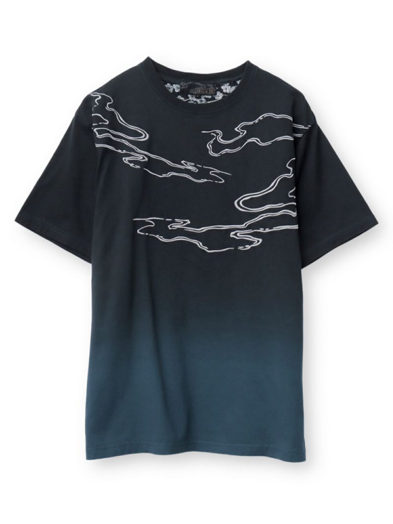 【絡繰魂・粋】“枝垂れ桜と九尾の狐”総刺繍 段染めグラデーションTシャツ