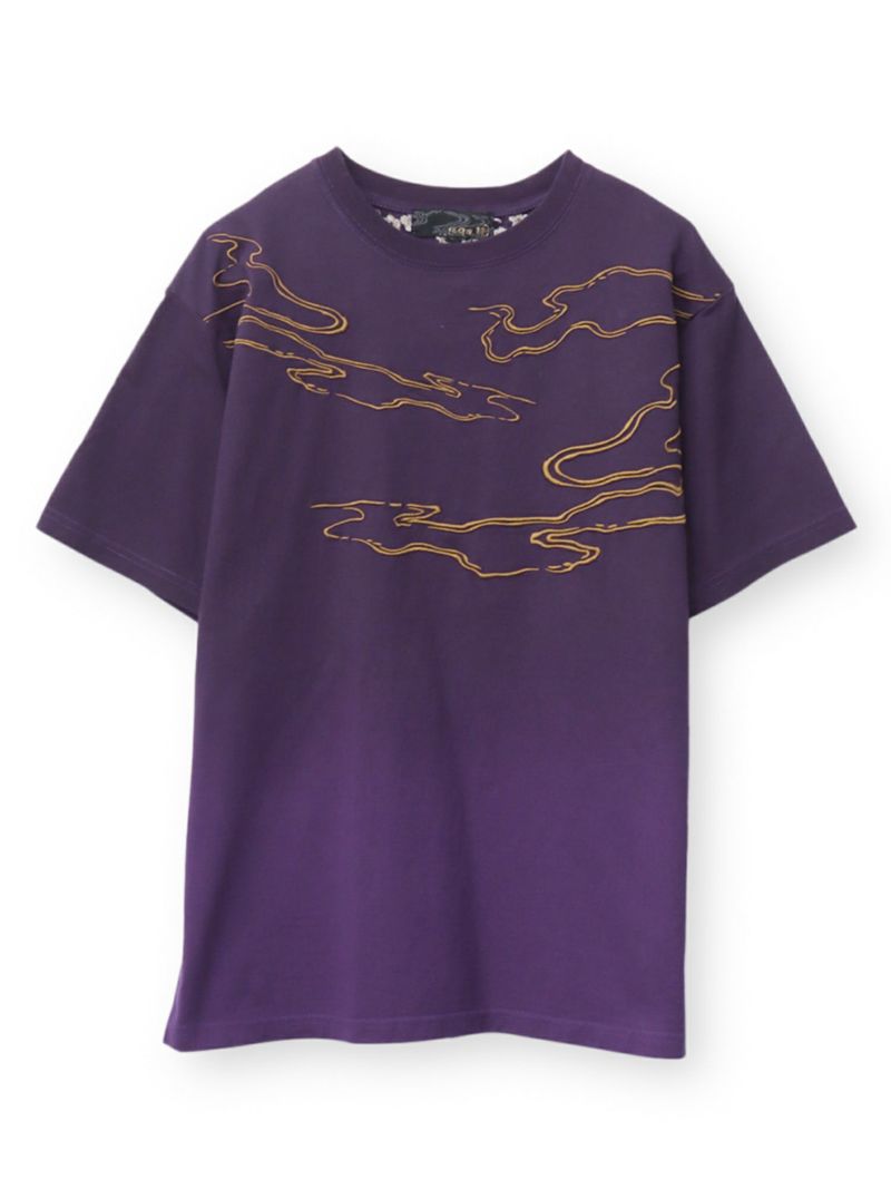 【絡繰魂・粋】“枝垂れ桜と九尾の狐”総刺繍 段染めグラデーションTシャツ