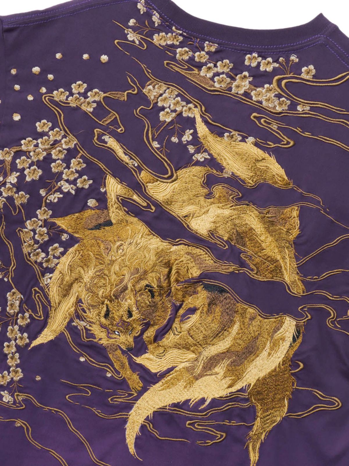 【絡繰魂・粋】“枝垂れ桜と九尾の狐”総刺繍 段染めグラデーションTシャツ