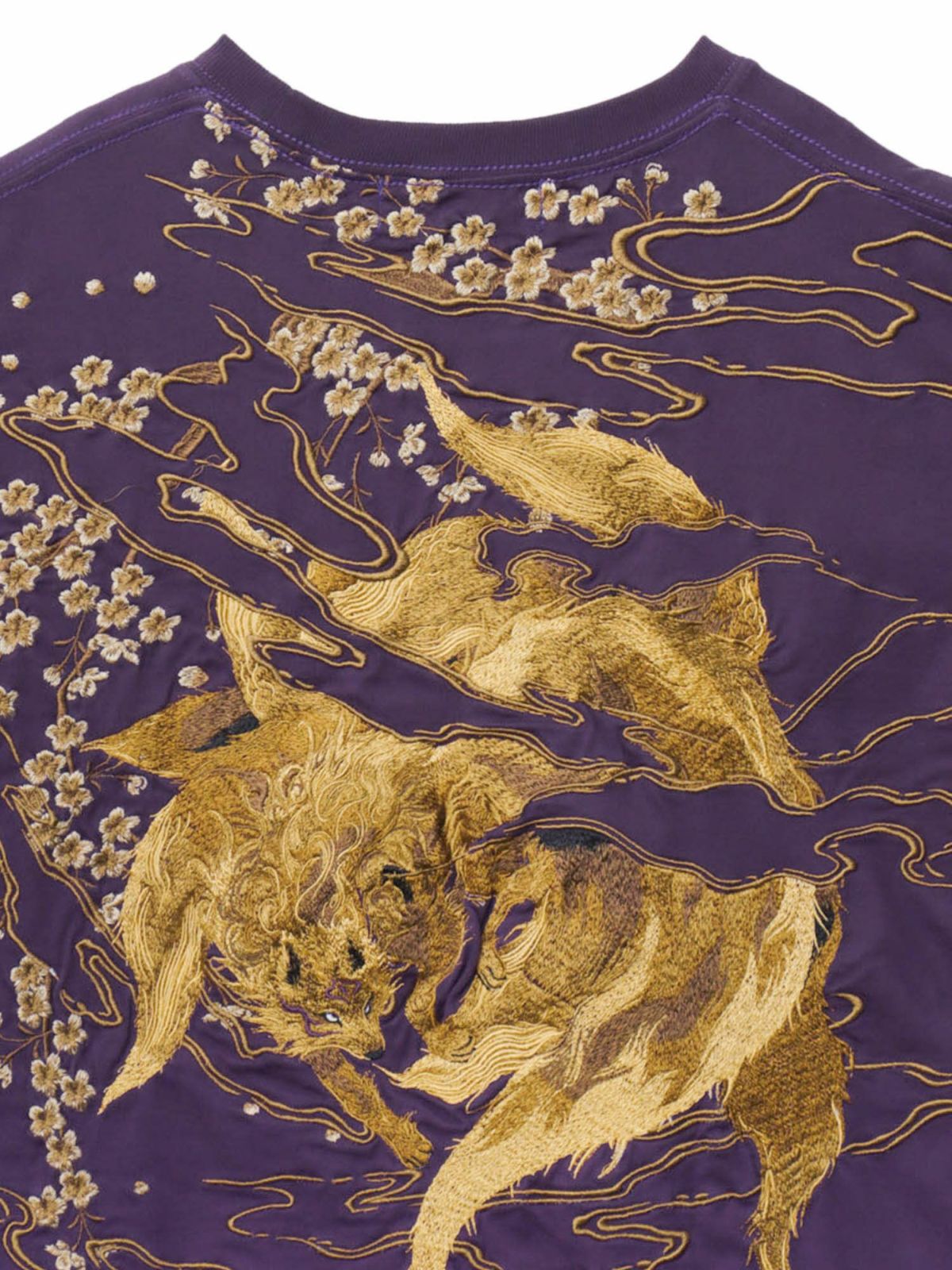 【絡繰魂・粋】“枝垂れ桜と九尾の狐”総刺繍 段染めグラデーションTシャツ