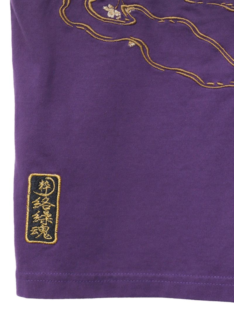 【絡繰魂・粋】“枝垂れ桜と九尾の狐”総刺繍 段染めグラデーションTシャツ