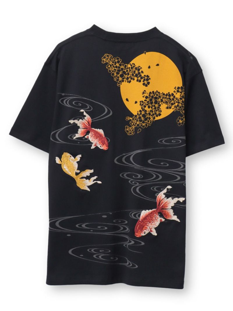 【絡繰魂】“夜桜金魚”刺繍入りTシャツ