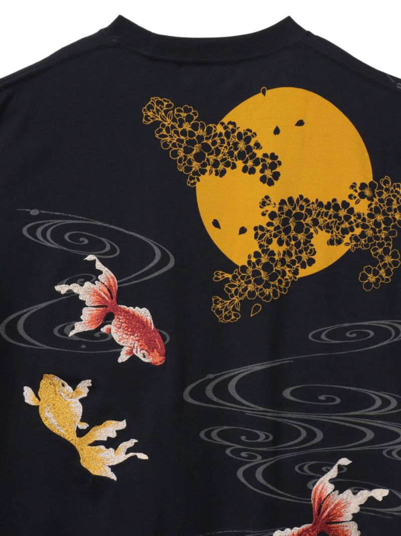 【絡繰魂】“夜桜金魚”刺繍入りTシャツ