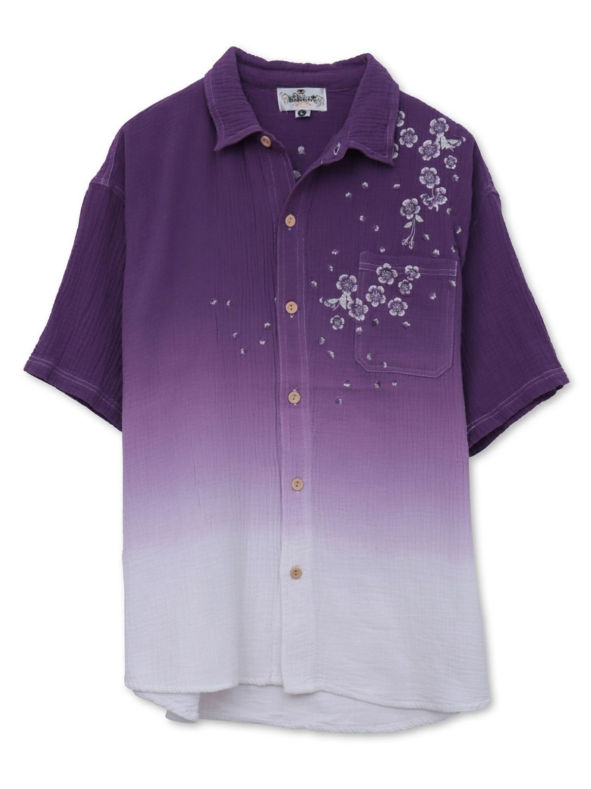 【絡繰魂】“夜桜”総刺繍ガーゼ素材 段染めグラデーション半袖シャツ