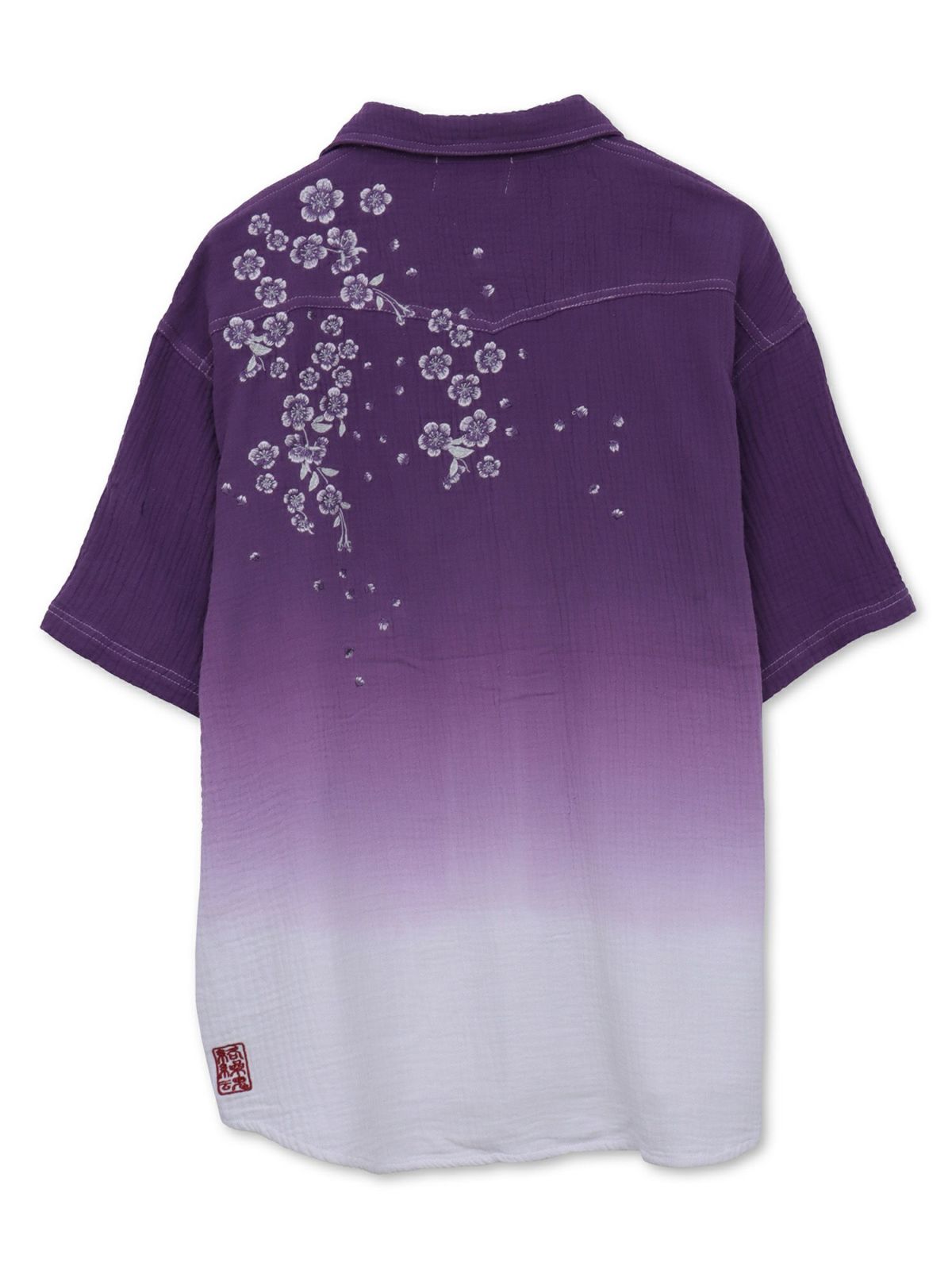 【絡繰魂】“夜桜”総刺繍ガーゼ素材 段染めグラデーション半袖シャツ