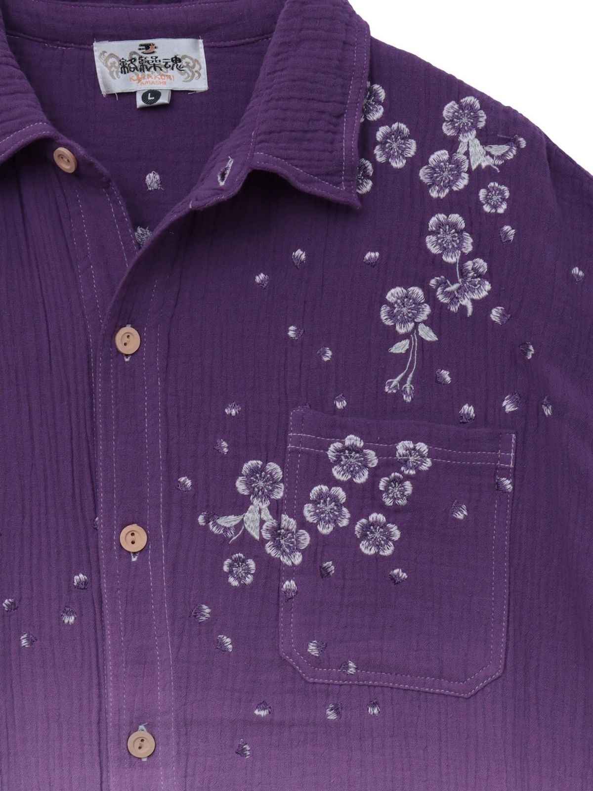 【絡繰魂】“夜桜”総刺繍ガーゼ素材 段染めグラデーション半袖シャツ