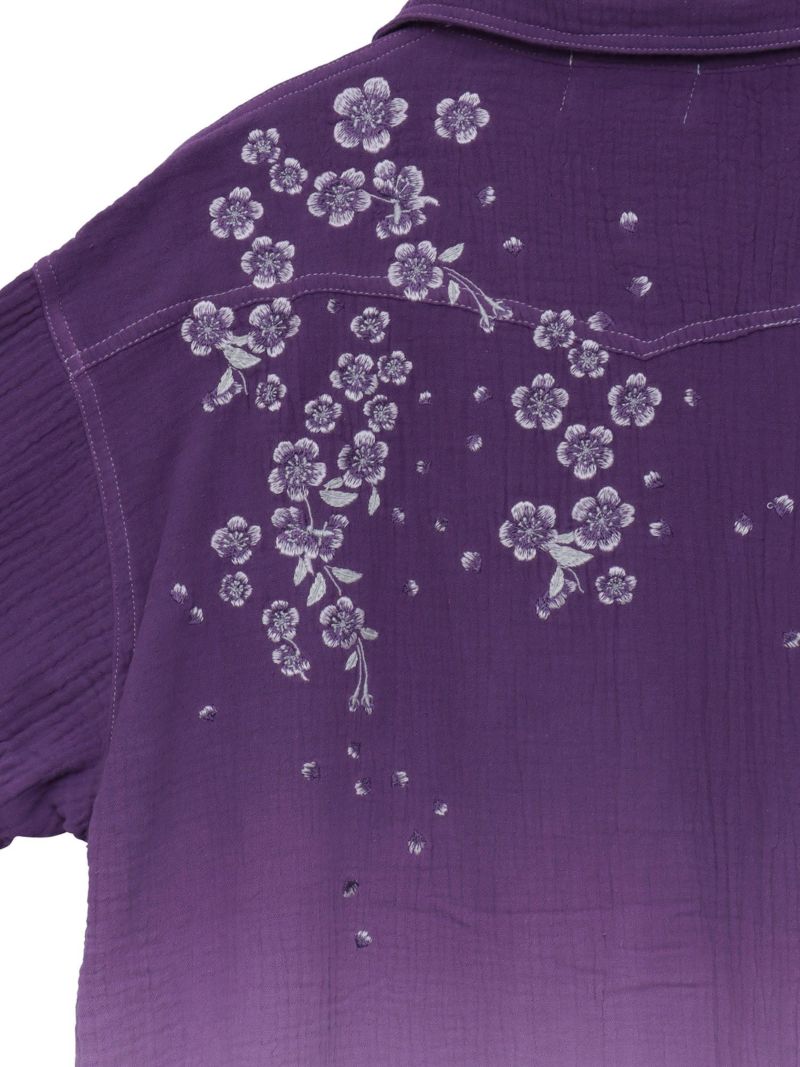 【絡繰魂】“夜桜”総刺繍ガーゼ素材 段染めグラデーション半袖シャツ