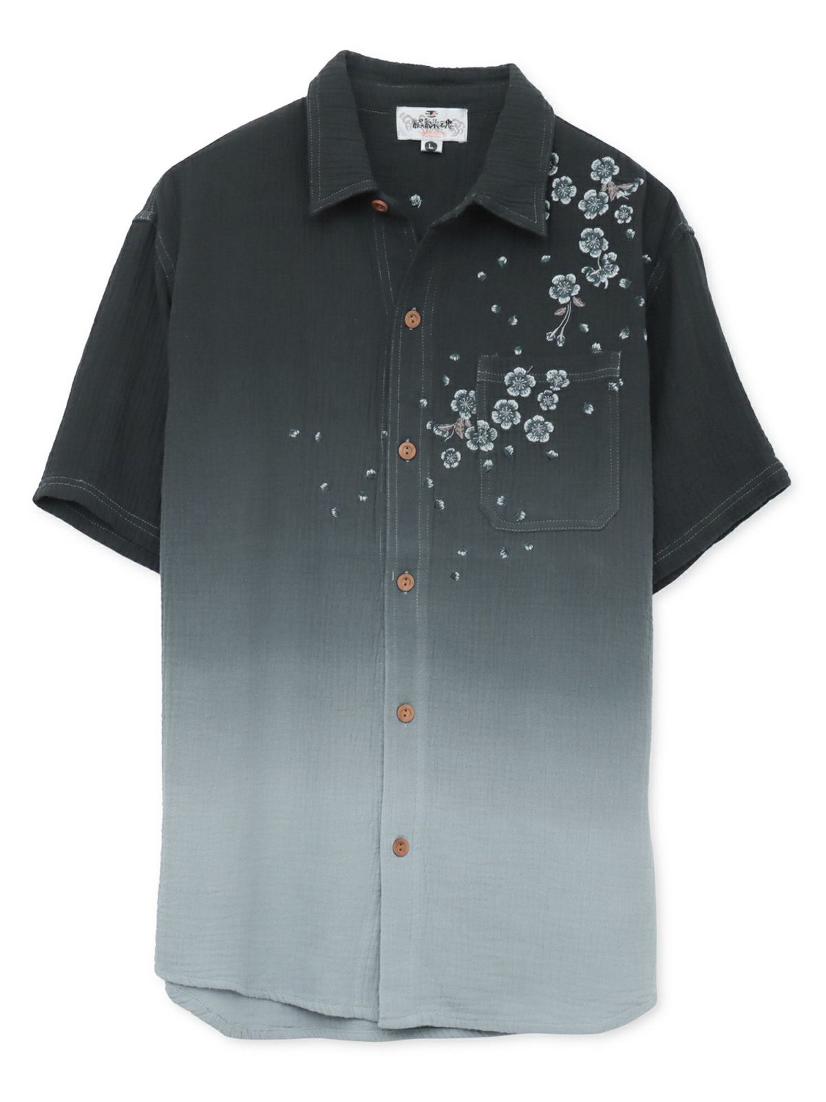 【絡繰魂】“夜桜”総刺繍ガーゼ素材 段染めグラデーション半袖シャツ