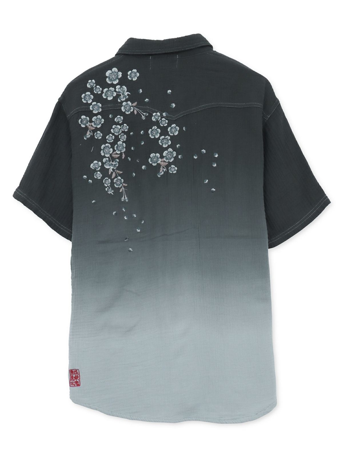【絡繰魂】“夜桜”総刺繍ガーゼ素材 段染めグラデーション半袖シャツ