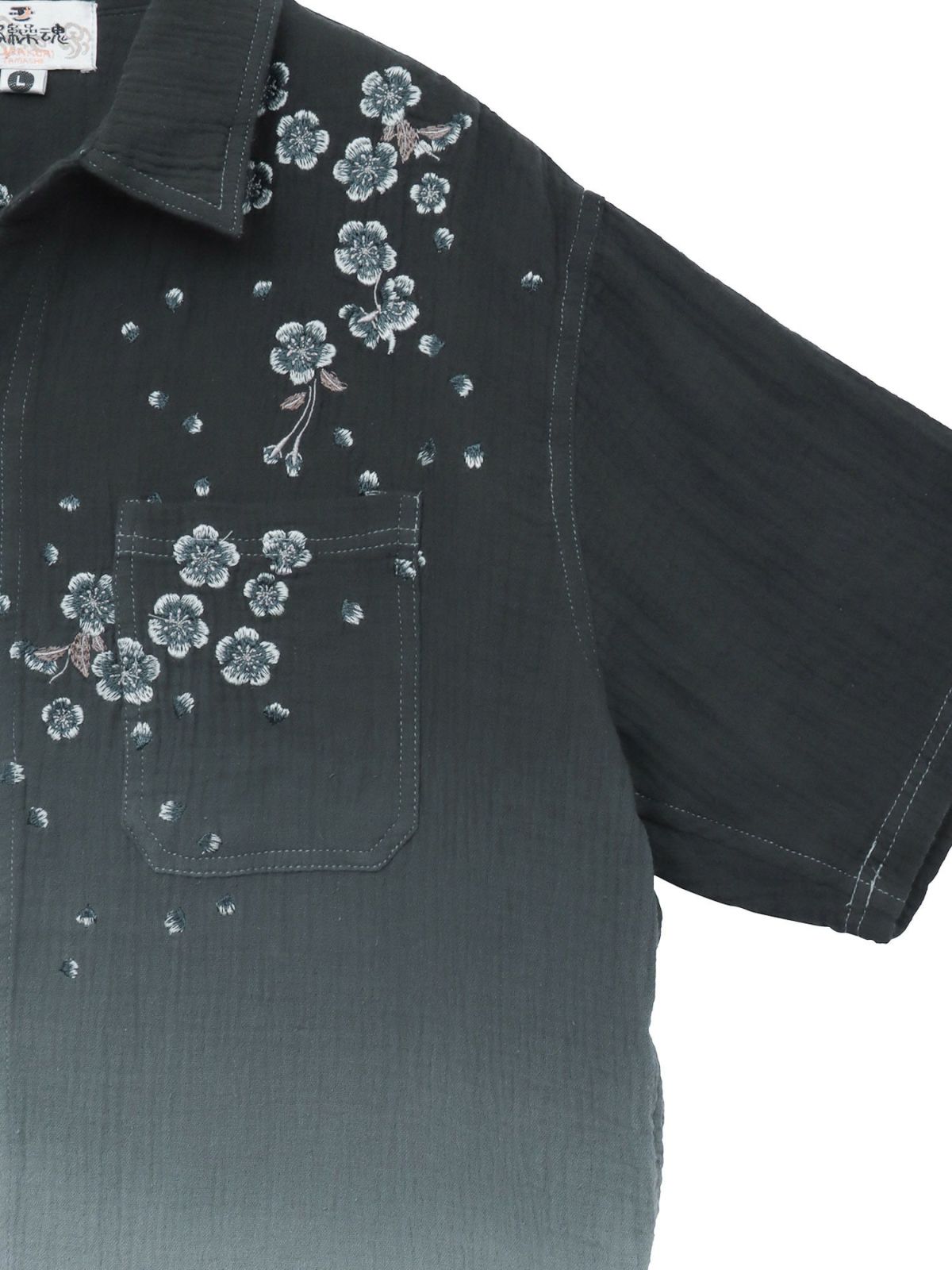 【絡繰魂】“夜桜”総刺繍ガーゼ素材 段染めグラデーション半袖シャツ
