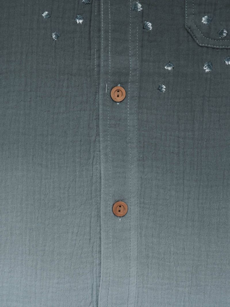 【絡繰魂】“夜桜”総刺繍ガーゼ素材 段染めグラデーション半袖シャツ