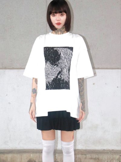 【DAKU】<br>カラスプリント 変形Tシャツ