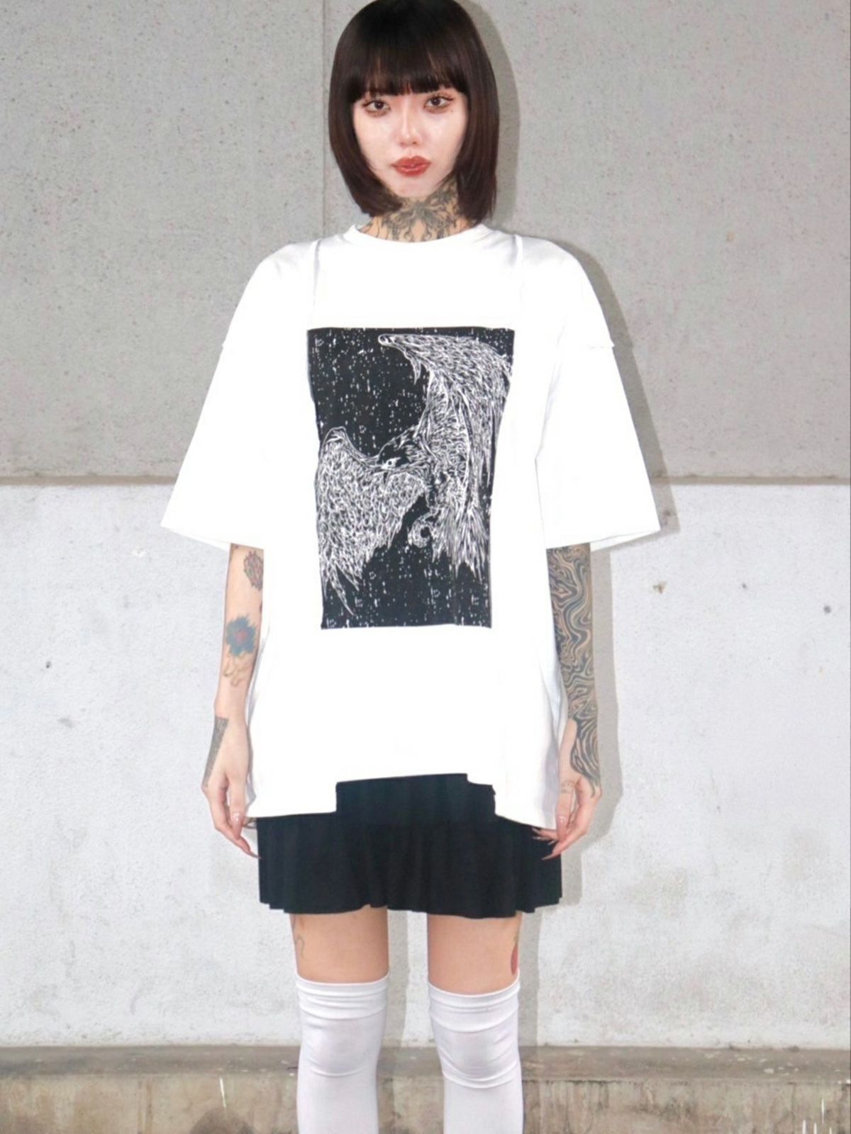 【DAKU】カラスプリント 変形Tシャツ