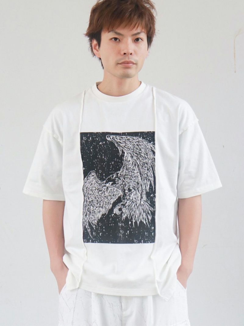 【DAKU】カラスプリント 変形Tシャツ