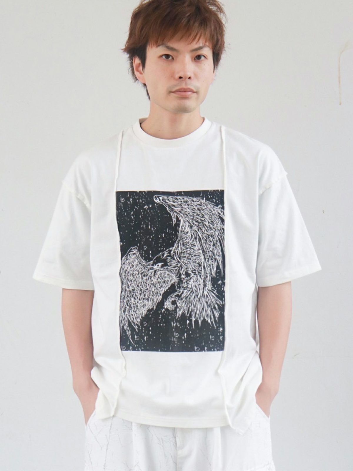 【DAKU】カラスプリント 変形Tシャツ