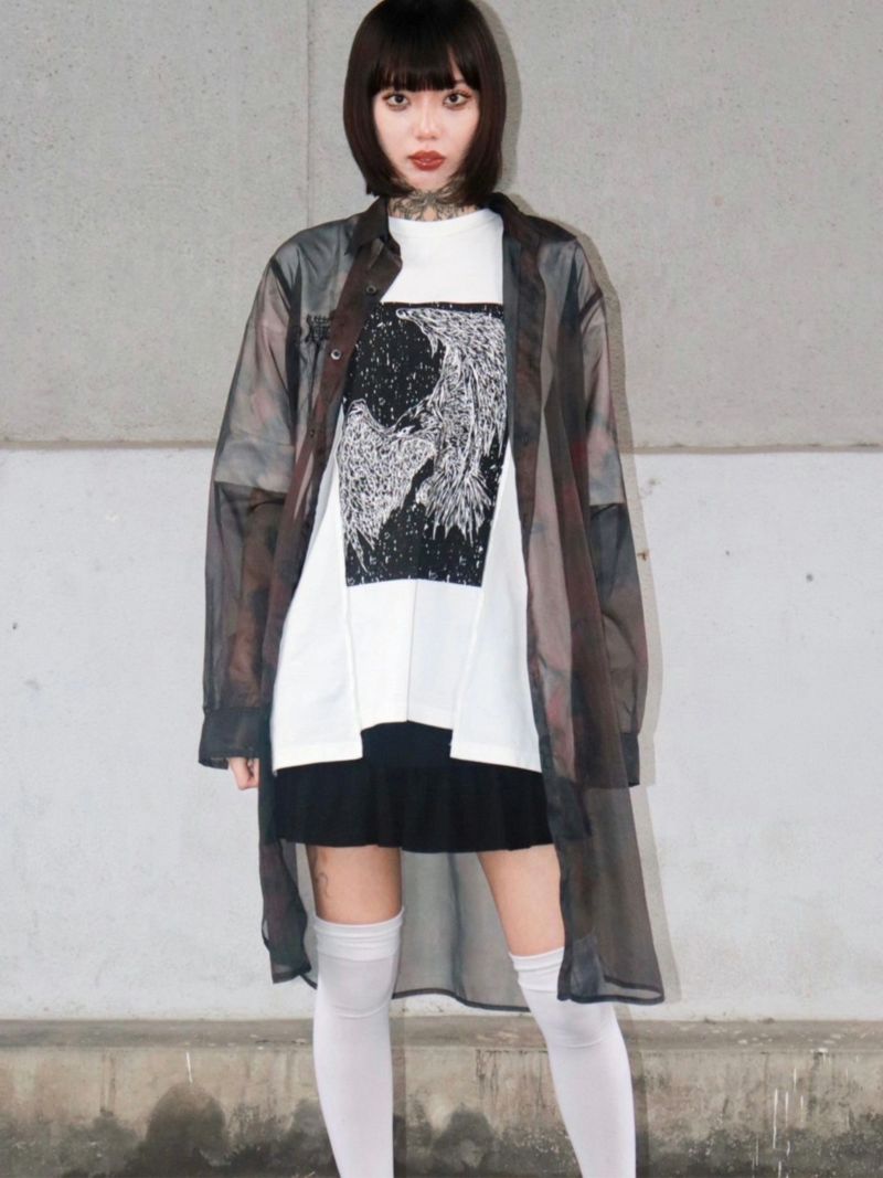 【DAKU】カラスプリント 変形Tシャツ