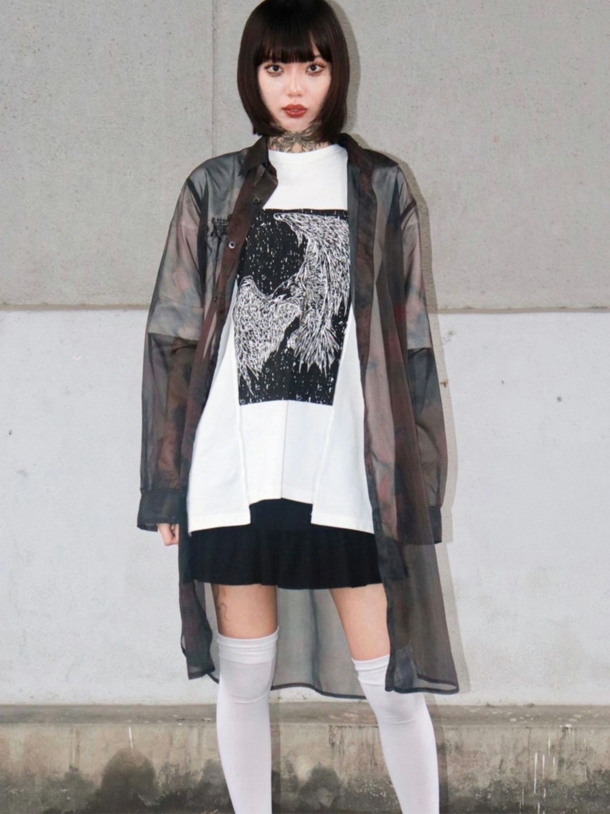 【DAKU】カラスプリント 変形Tシャツ