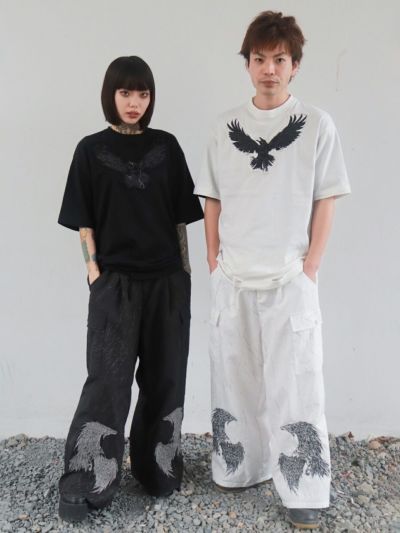 【DAKU】<br>カラス刺繍 ダメージ加工Tシャツ