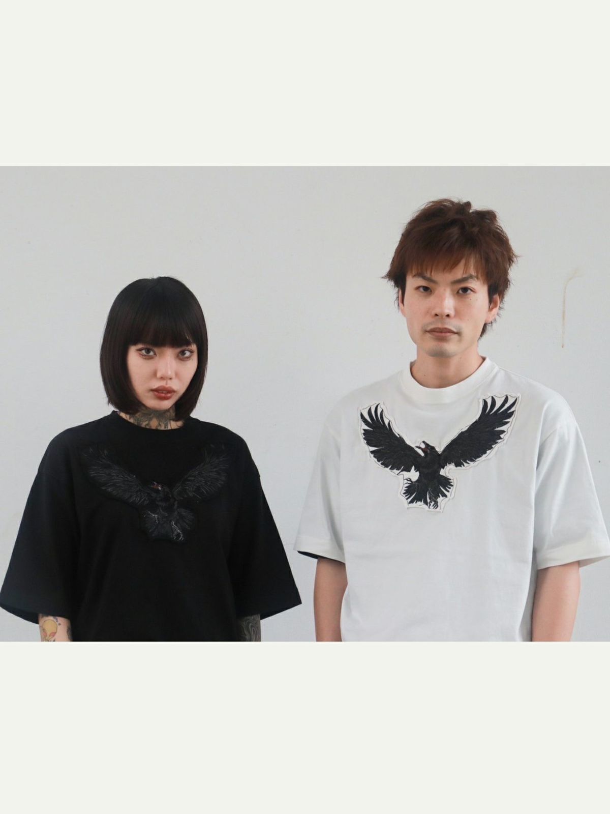 【DAKU】カラス刺繍 ダメージ加工Tシャツ