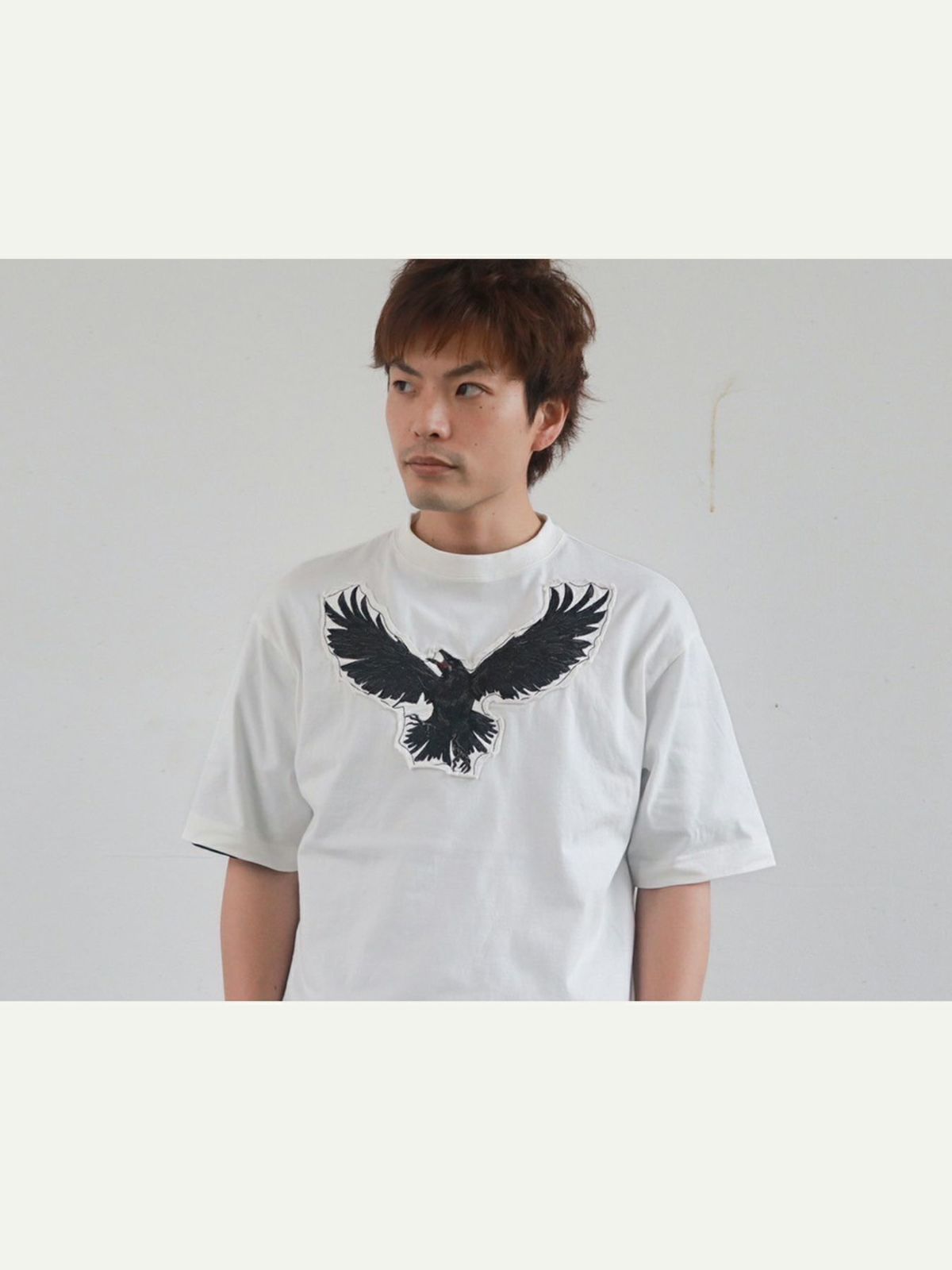 【DAKU】カラス刺繍 ダメージ加工Tシャツ