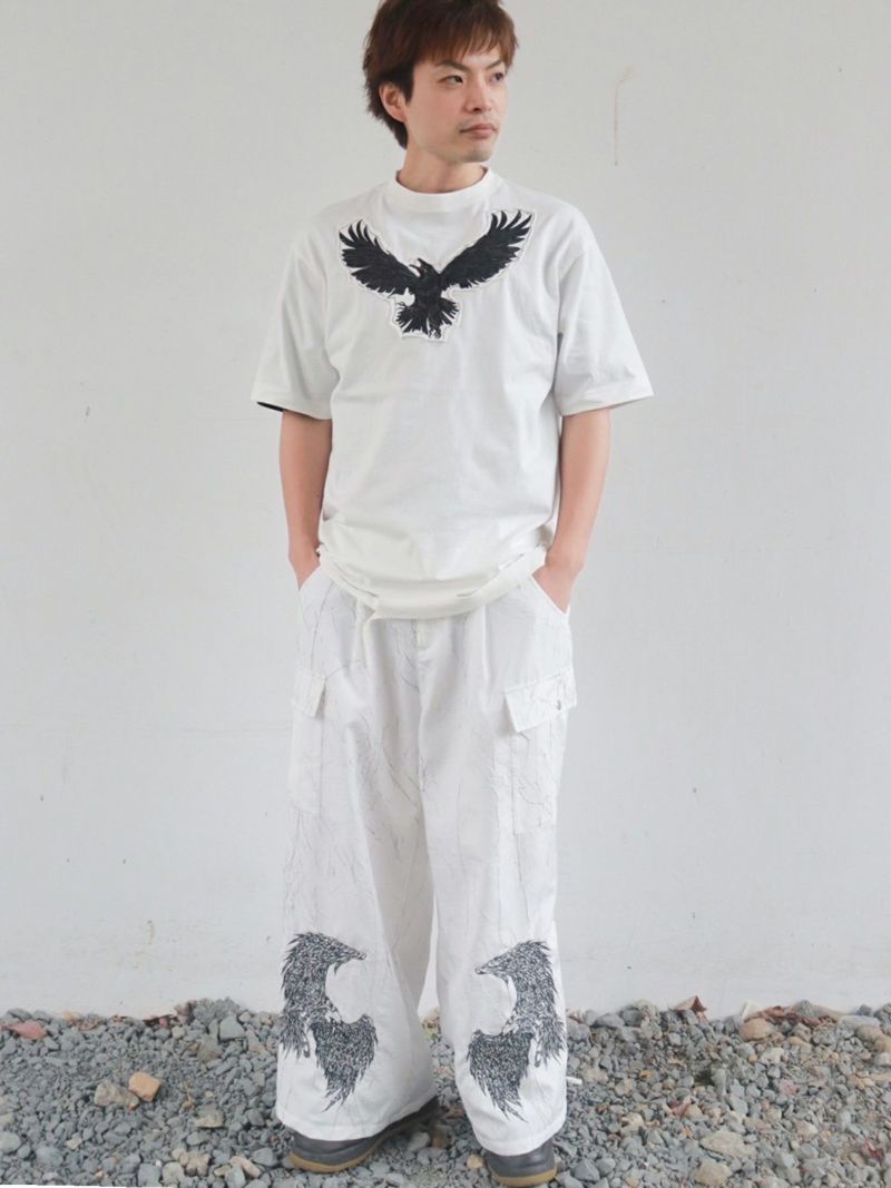 【DAKU】カラス刺繍 ダメージ加工Tシャツ