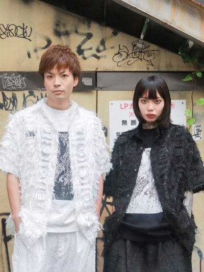 【DAKU】<br>カラス刺繍シアー素材 半袖シャギーシャツ