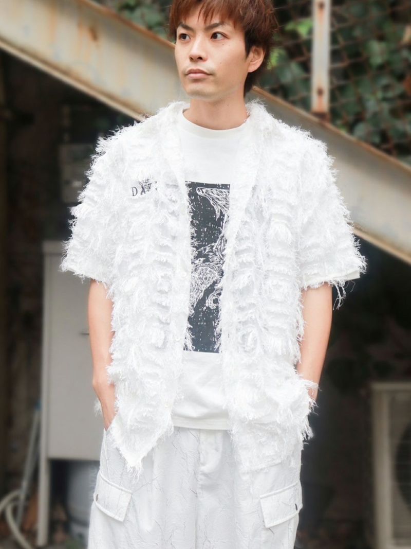 【DAKU】カラス刺繍シアー素材 半袖シャギーシャツ