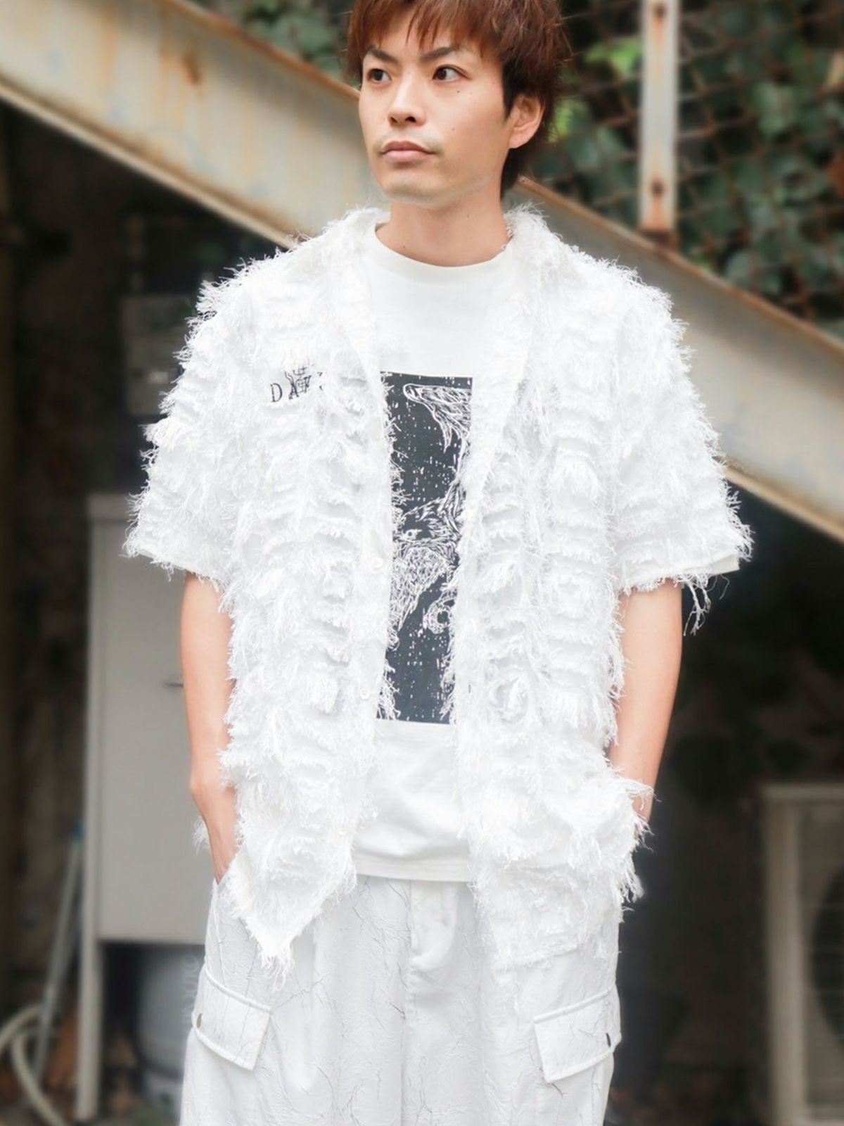 【DAKU】カラス刺繍シアー素材 半袖シャギーシャツ