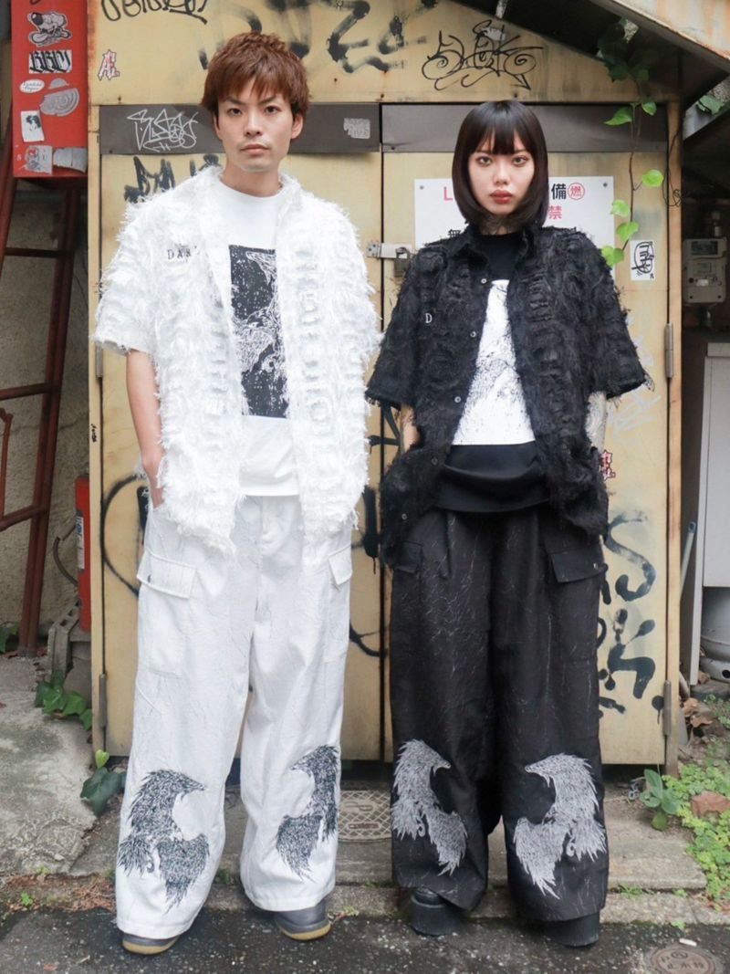 【DAKU】カラス刺繍シアー素材 半袖シャギーシャツ