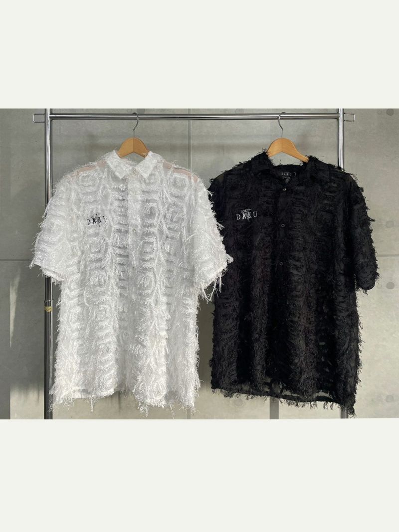 【DAKU】カラス刺繍シアー素材 半袖シャギーシャツ