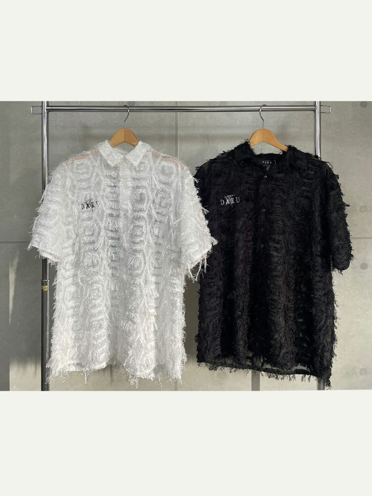 【DAKU】カラス刺繍シアー素材 半袖シャギーシャツ