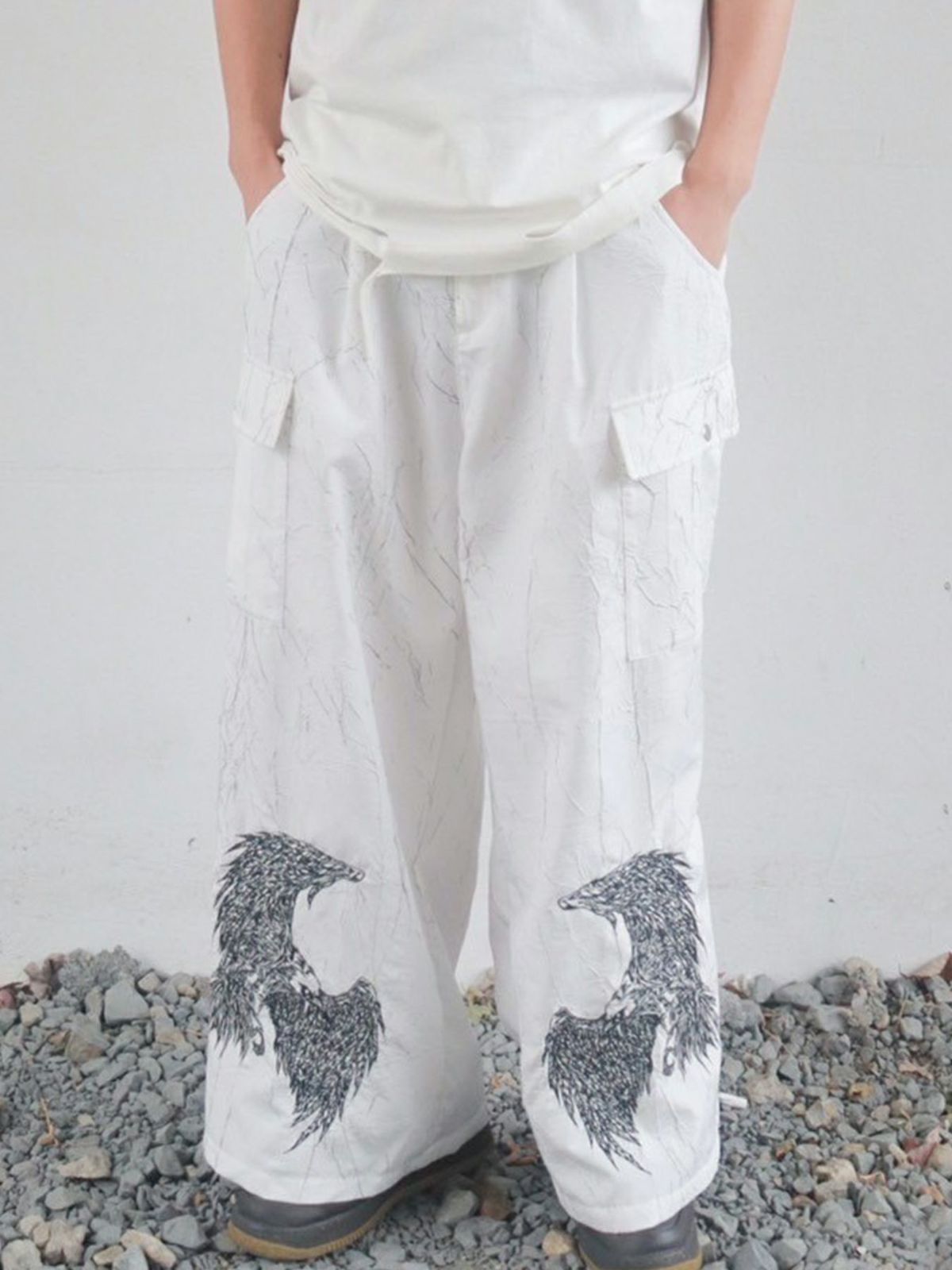 【DAKU】カラス刺繍 ワイドカーゴパンツ