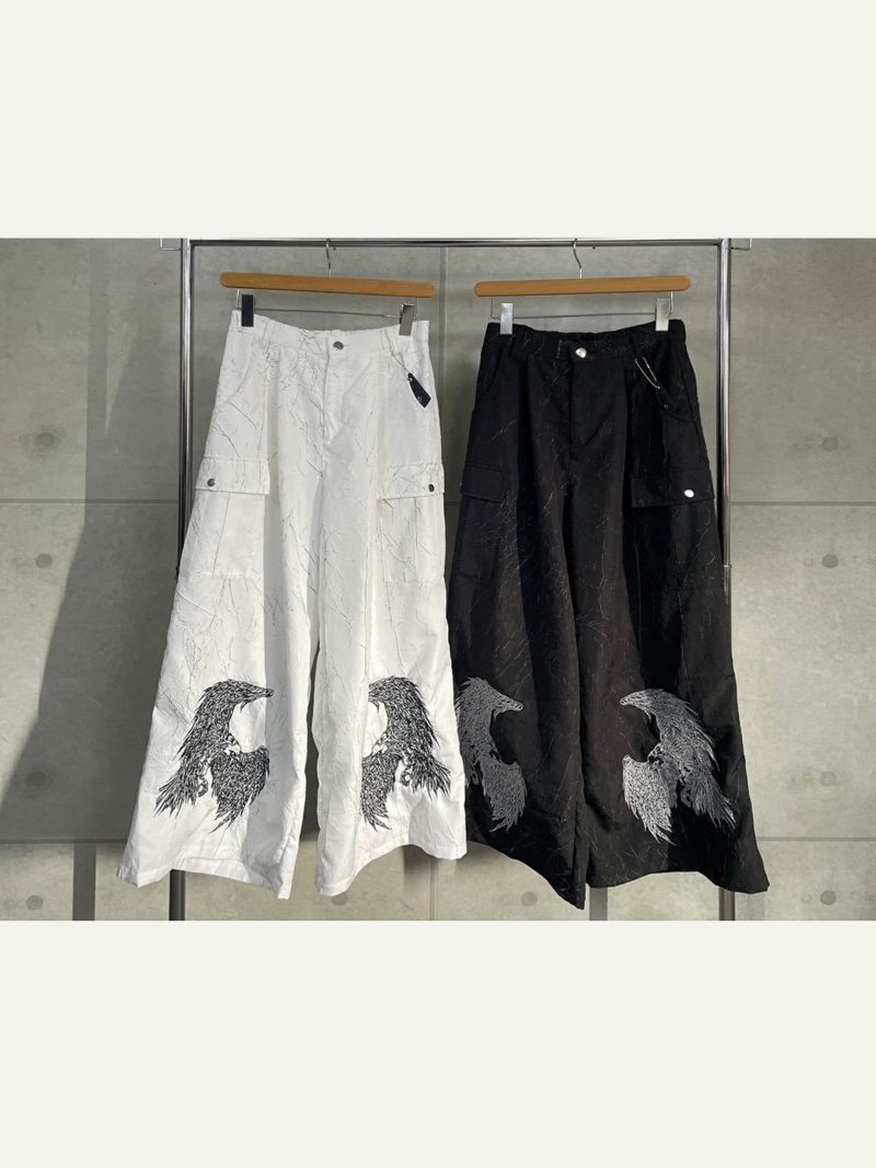 【DAKU】カラス刺繍 ワイドカーゴパンツ