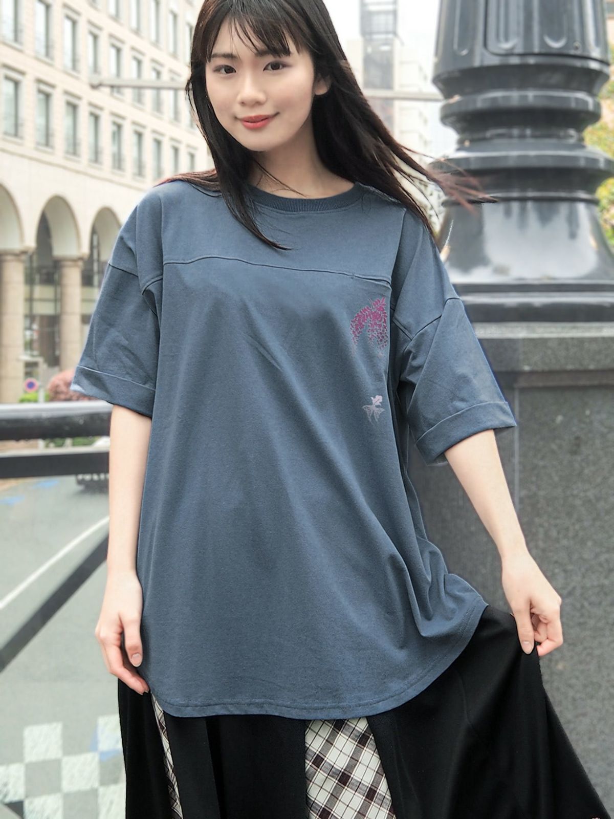 【雅結】藤と金魚プリント チュニックTシャツ