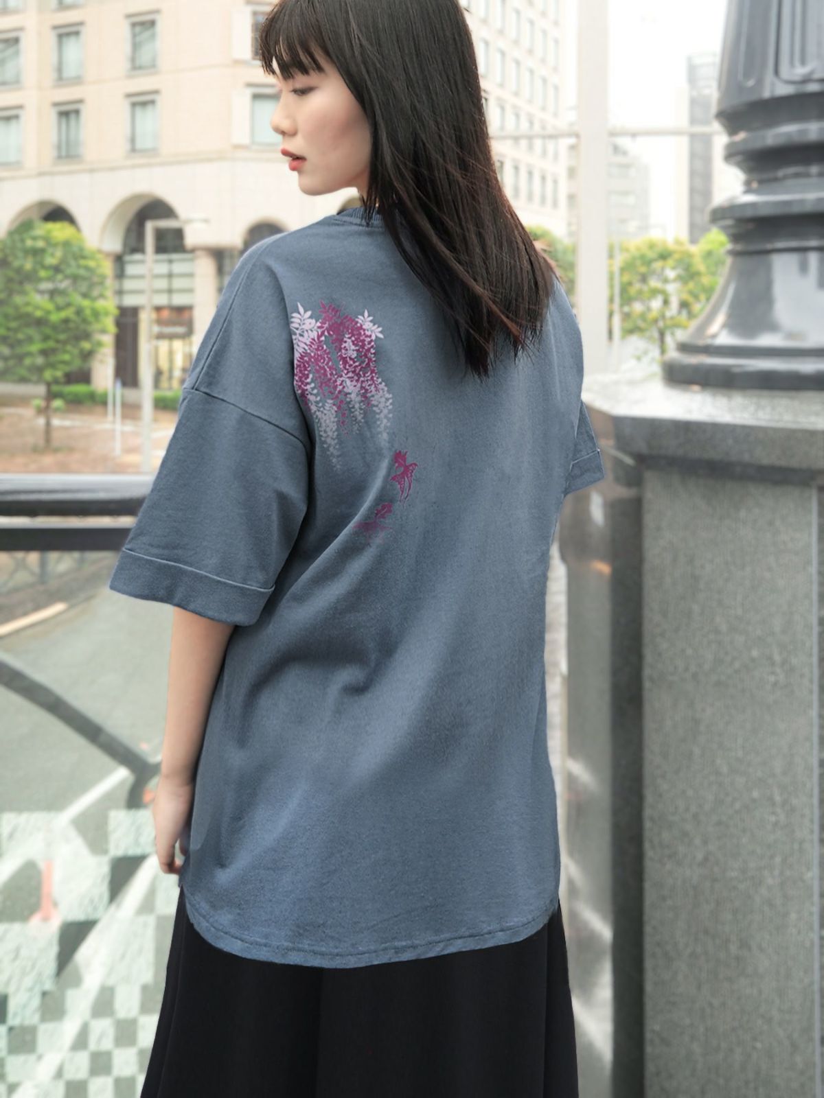 【雅結】藤と金魚プリント チュニックTシャツ