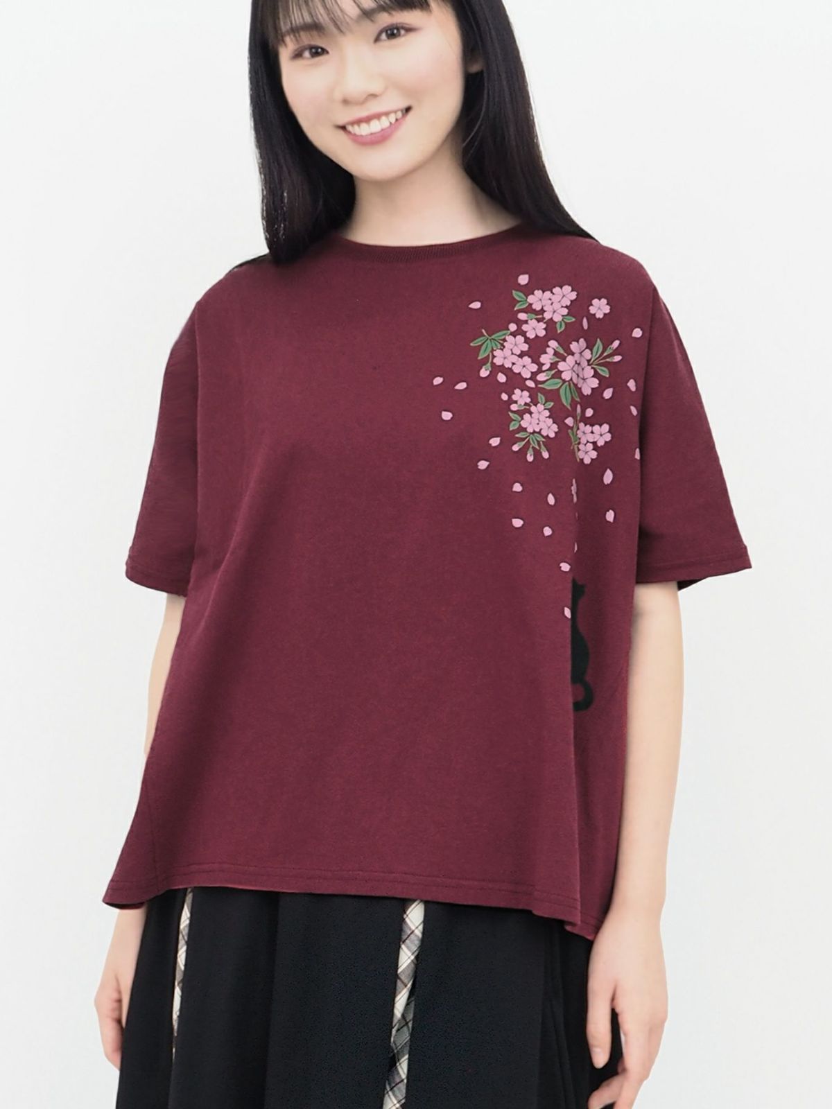 【雅結】桜と猫プリント ドルマンプルオーバー