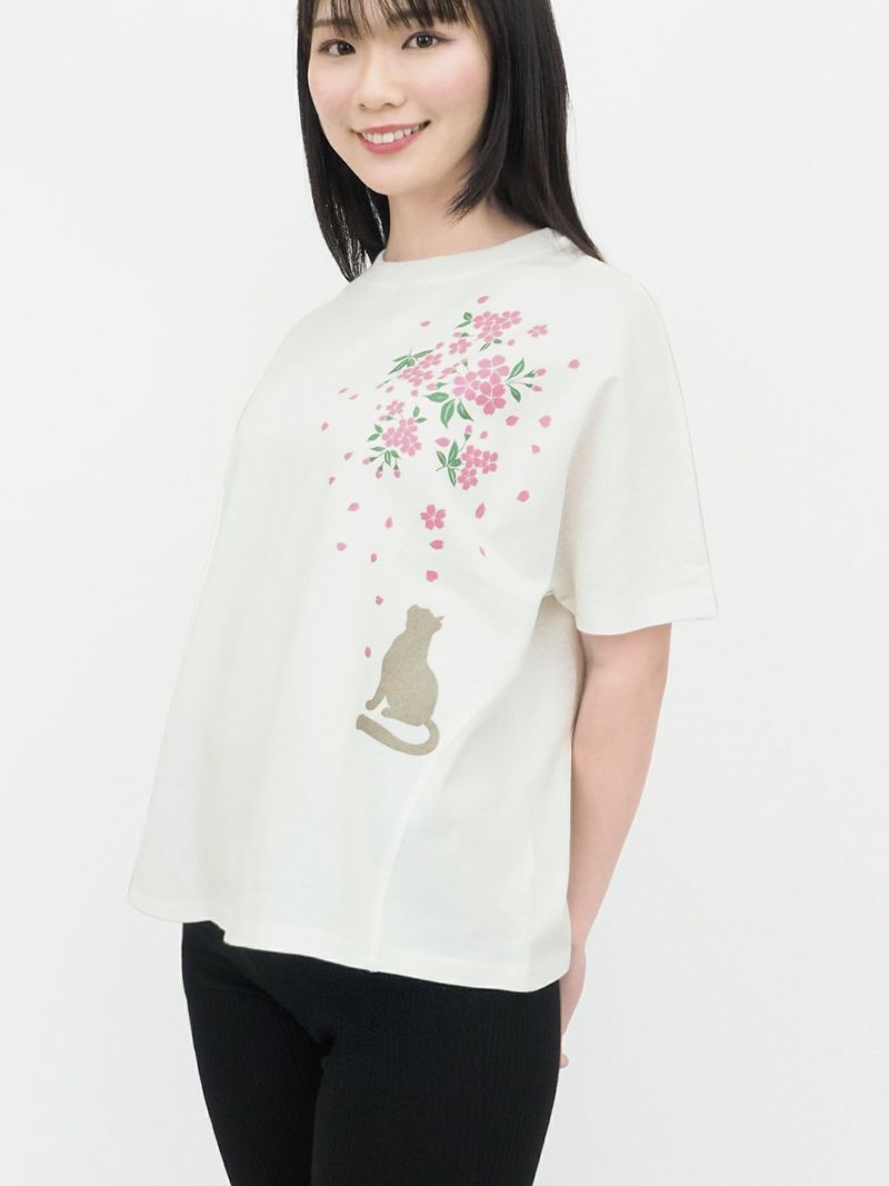 【雅結】桜と猫プリント ドルマンプルオーバー