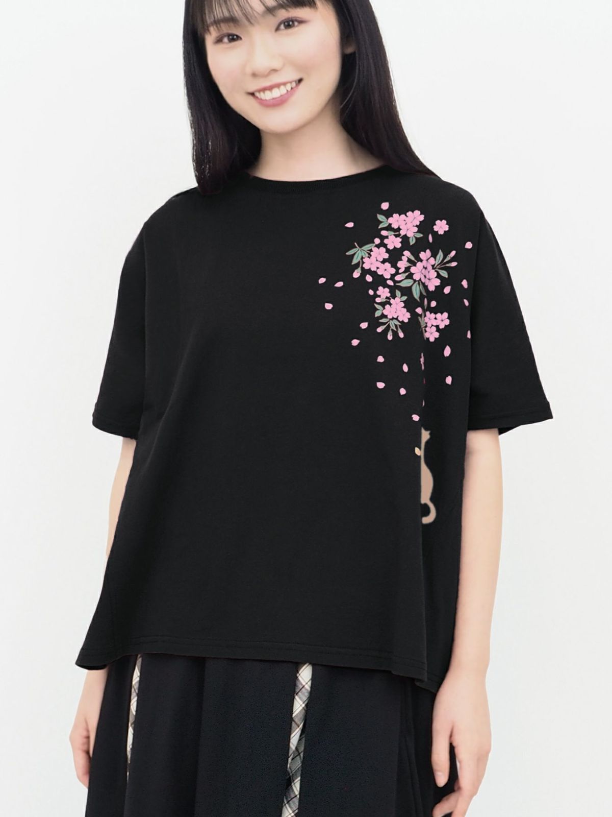 【雅結】桜と猫プリント ドルマンプルオーバー