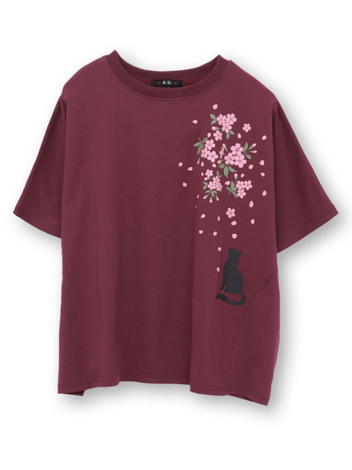 【雅結】桜と猫プリント ドルマンプルオーバー