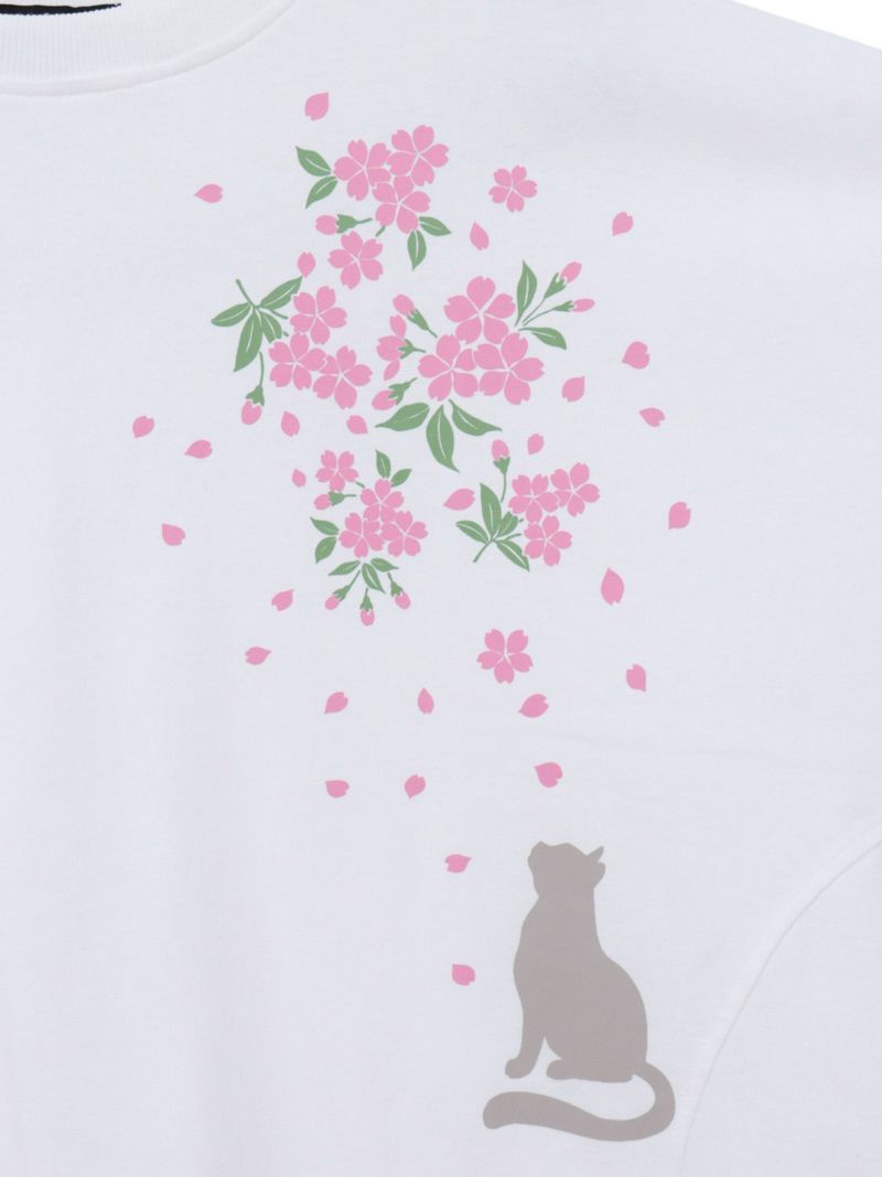 【雅結】桜と猫プリント ドルマンプルオーバー