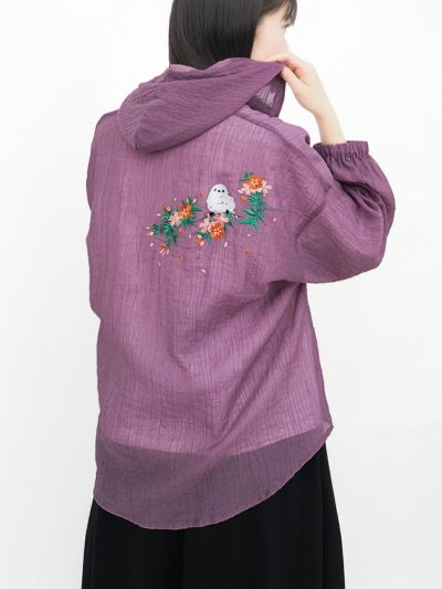 【雅結】<br>桜とシマエナガ刺繍 シアー素材ブラウスパーカー