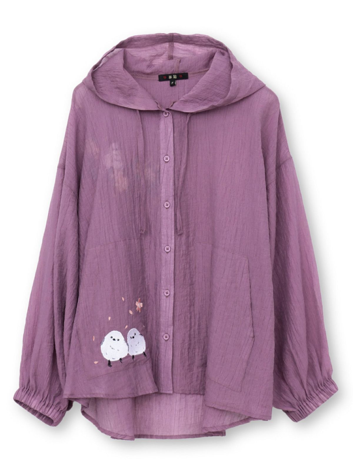 【雅結】桜とシマエナガ刺繍 シアー素材ブラウスパーカー