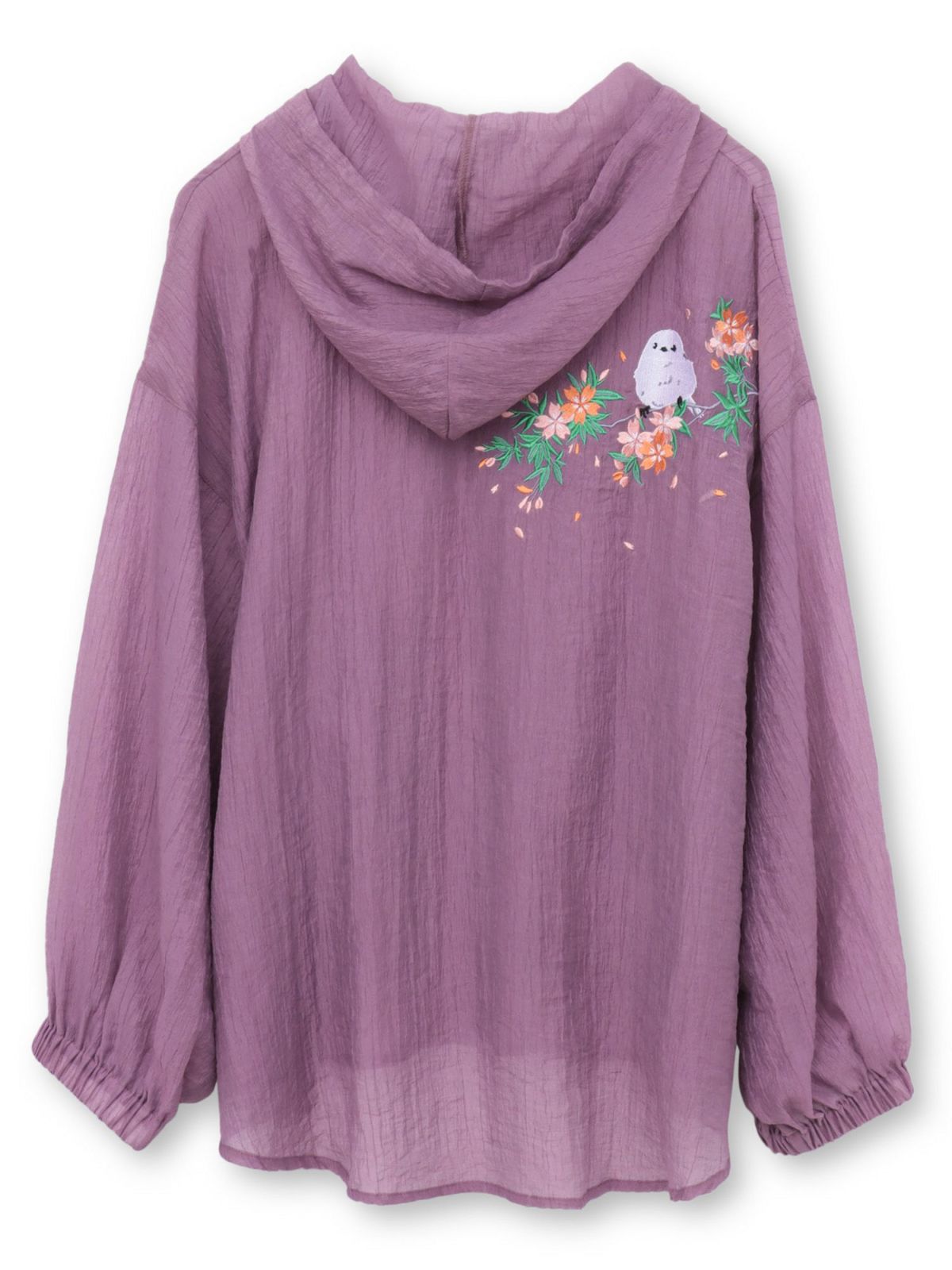 【雅結】桜とシマエナガ刺繍 シアー素材ブラウスパーカー