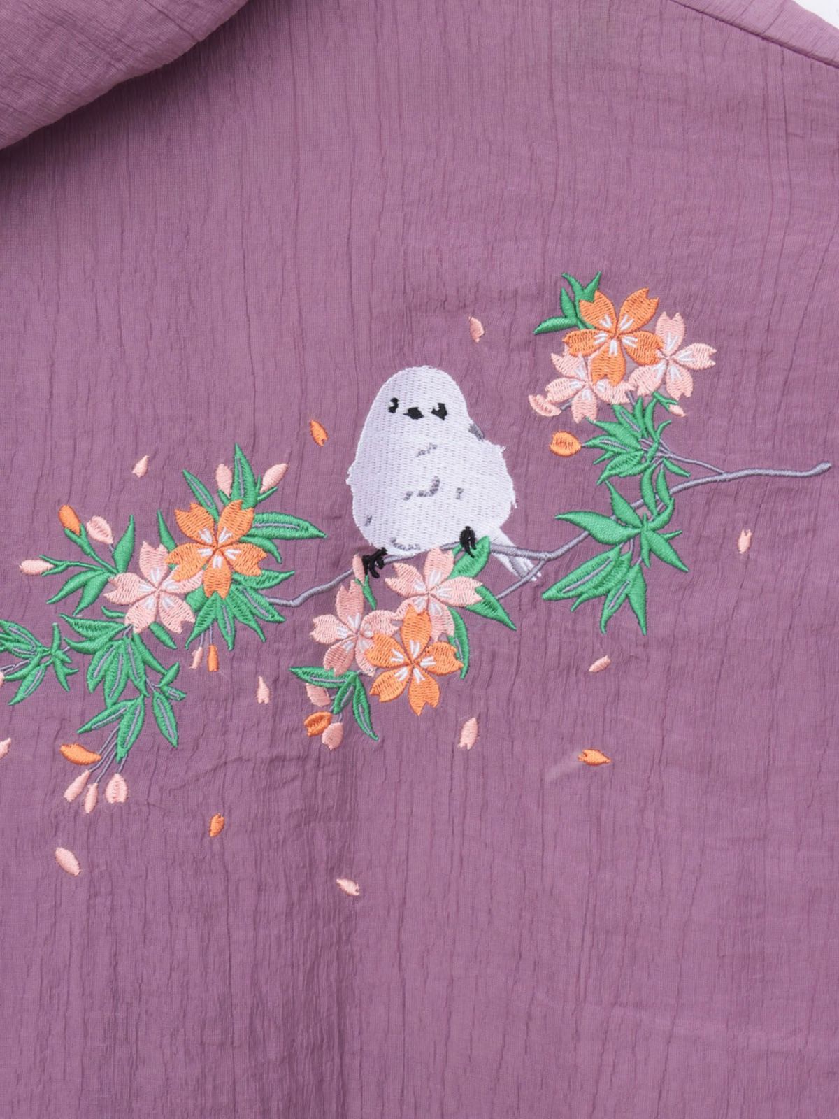 【雅結】桜とシマエナガ刺繍 シアー素材ブラウスパーカー