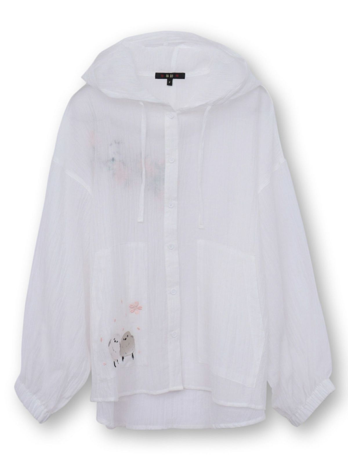 【雅結】桜とシマエナガ刺繍 シアー素材ブラウスパーカー