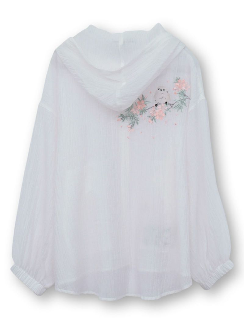 【雅結】桜とシマエナガ刺繍 シアー素材ブラウスパーカー
