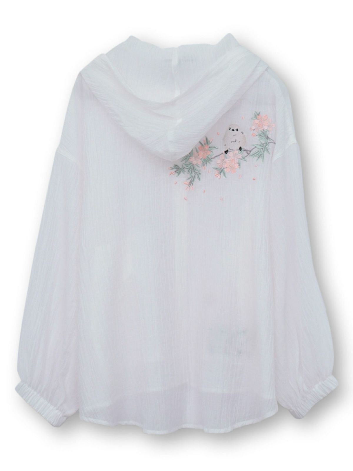 【雅結】桜とシマエナガ刺繍 シアー素材ブラウスパーカー