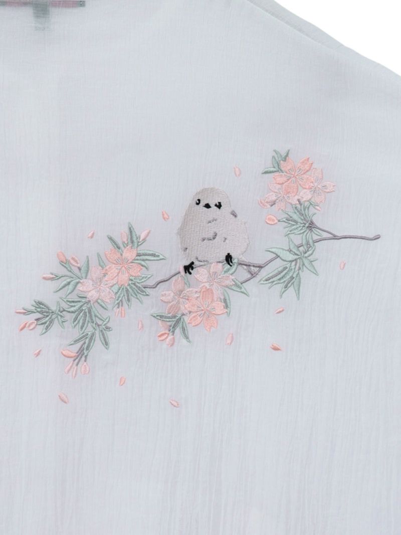 【雅結】桜とシマエナガ刺繍 シアー素材ブラウスパーカー