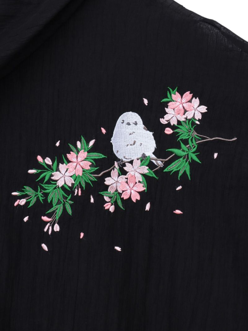 【雅結】桜とシマエナガ刺繍 シアー素材ブラウスパーカー