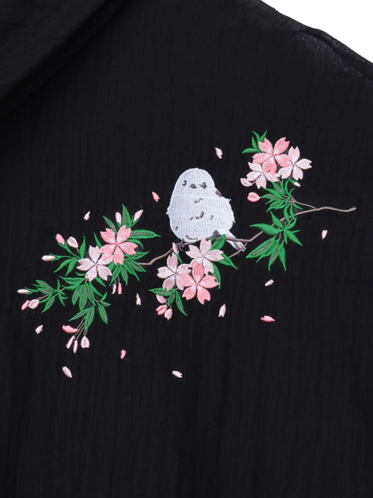 【雅結】桜とシマエナガ刺繍 シアー素材ブラウスパーカー